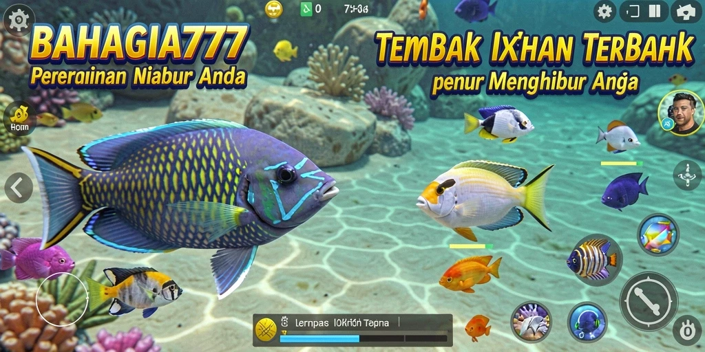 Menampilkan aksi seru dalam permainan Tembak Ikan BAHAGIA777.