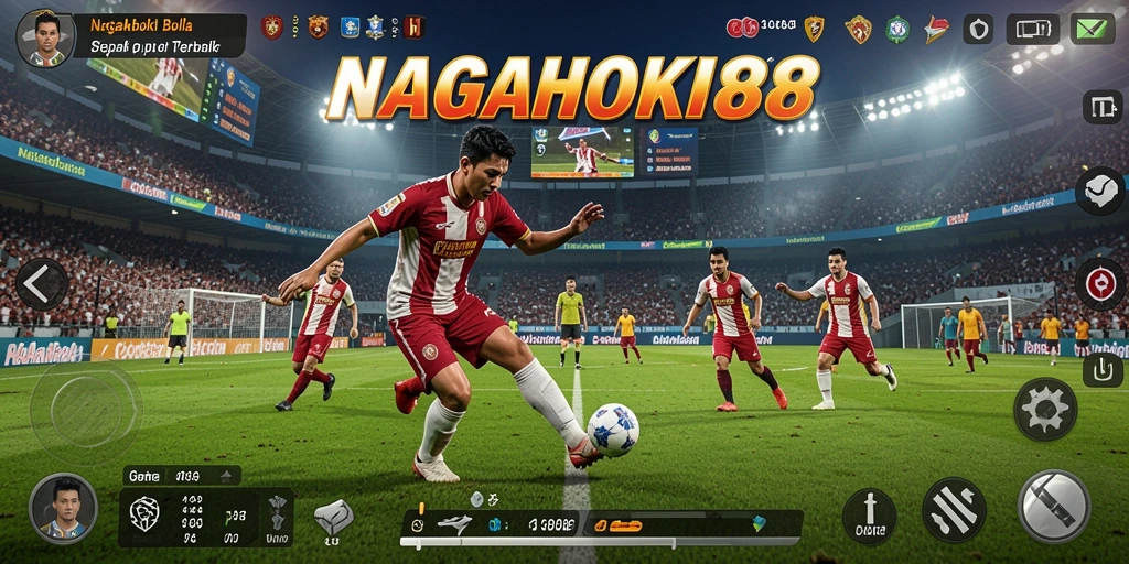 Screenshot gameplay NAGAHOKI88 menampilkan aksi sepak bola yang seru.