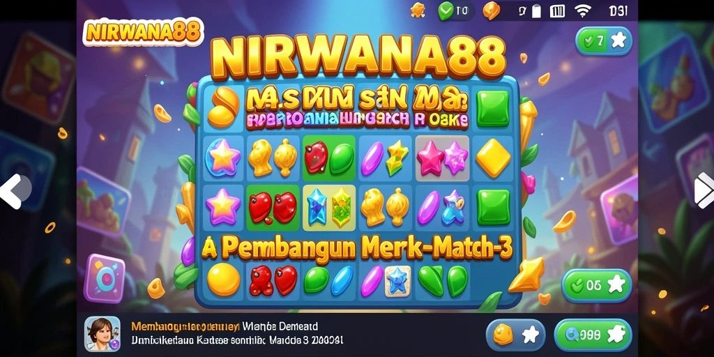 Screenshot NIRWANA88 menampilkan momen seru gameplay Match-3 yang penuh warna.