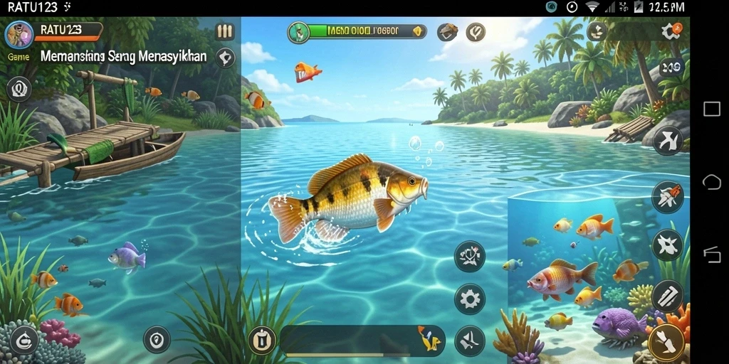 Screenshot gameplay RATU123 menampilkan aksi memancing yang seru dan menantang.