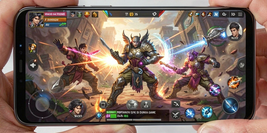Tangkapan layar gameplay WA369 dengan pertarungan seru dan karakter menarik.